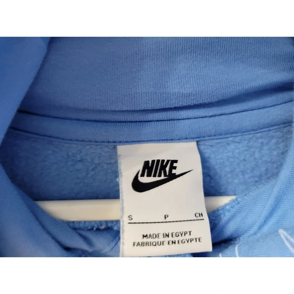 Nike Womens Size Small Pullover Hoodie Sweatshirt Blue Swoosh Print EUC